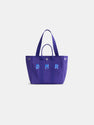 Painted Perfect Daily Tote in purple cotton, designed with two sturdy handles and personalized with the initials DMR in blue on the front, shown against a plain white background. This customizable tote is ideal for carrying your everyday essentials with style.