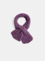 The Bedford Scarf in Cashmere, in a rich purple knit, is neatly crossed and displayed on a plain white background.