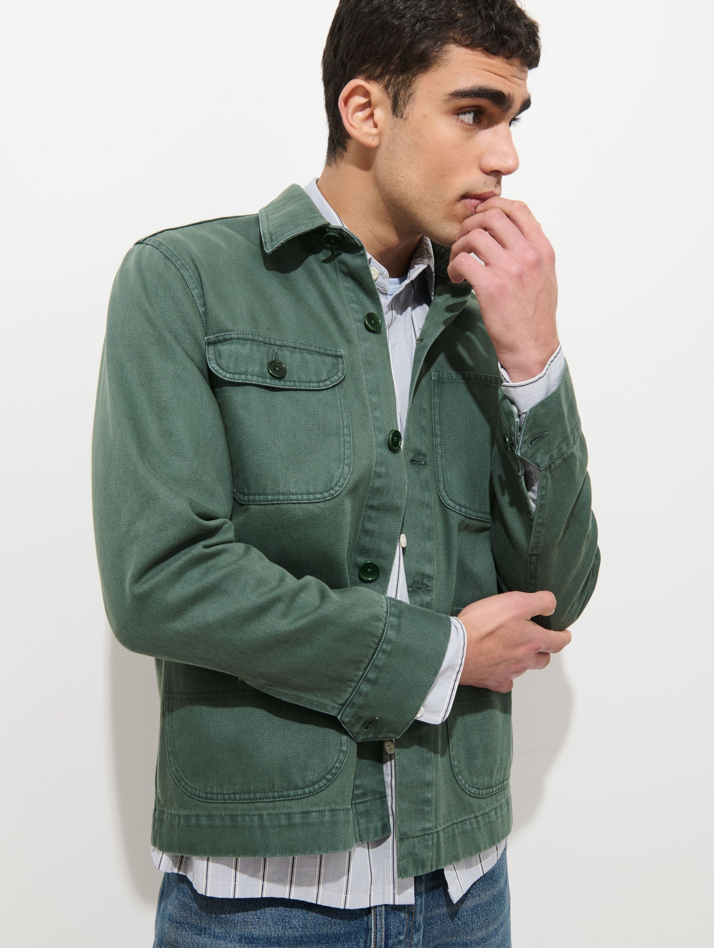 Garment Dyed Work Jacket In Recycled Denim
