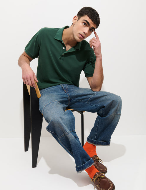 Garment Dyed Polo In Pique Cotton