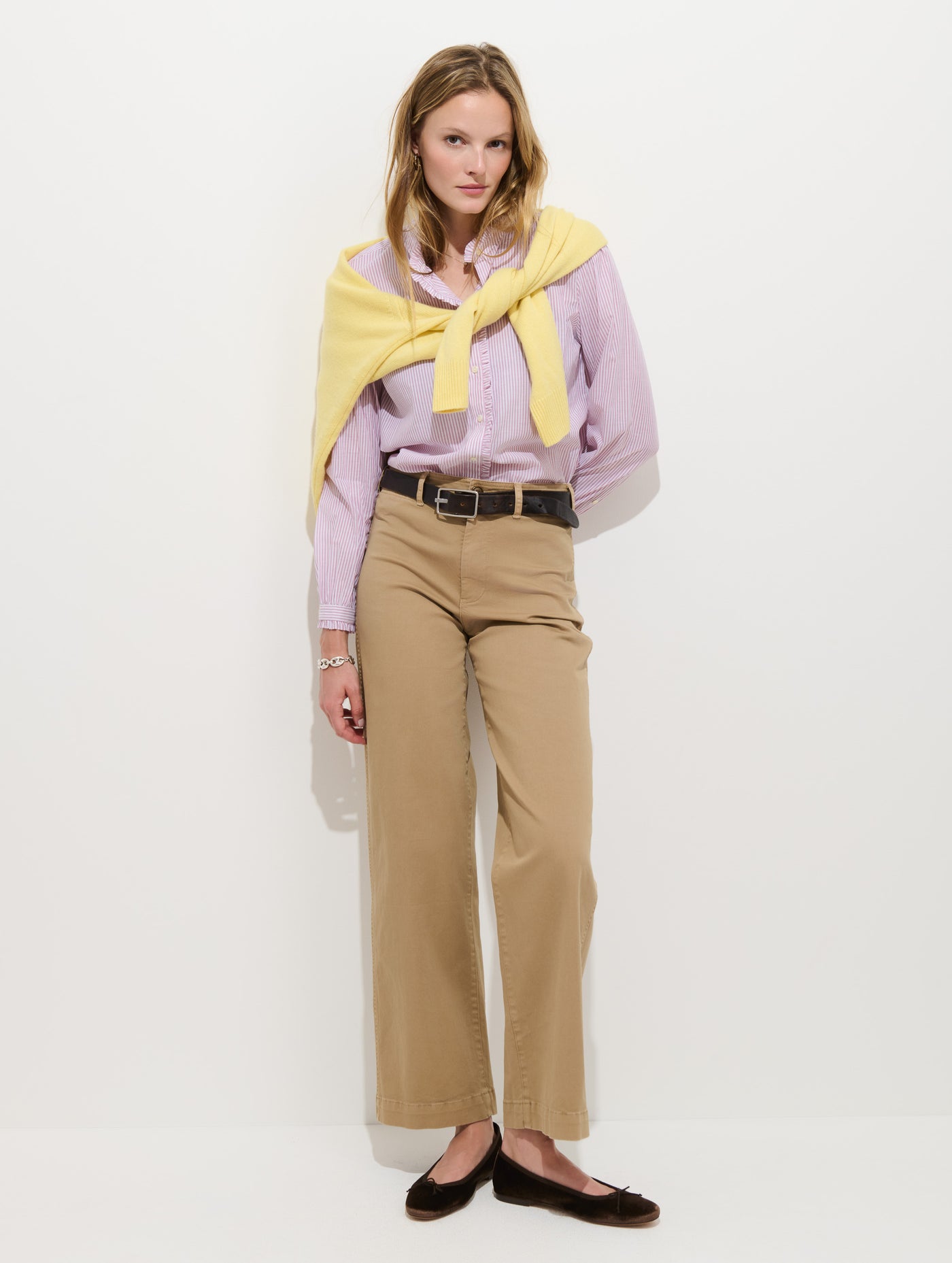 Chantilly Striped Ruffle Shirt In Cotton Voile
