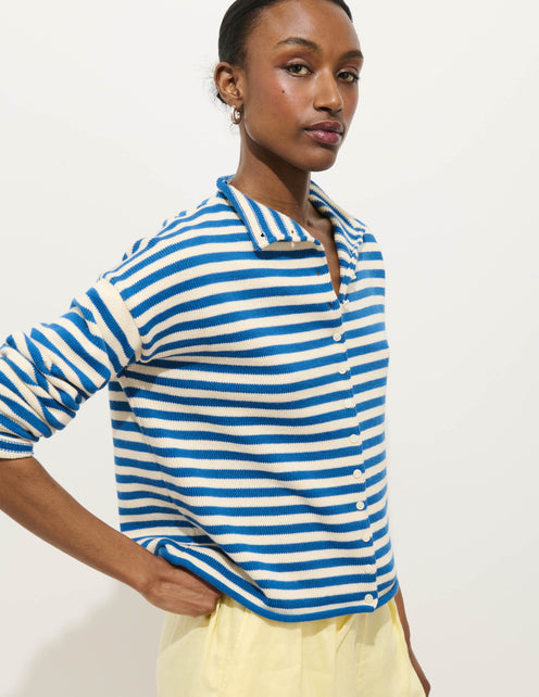 Taylor Striped Cardigan In Cotton Cashmere