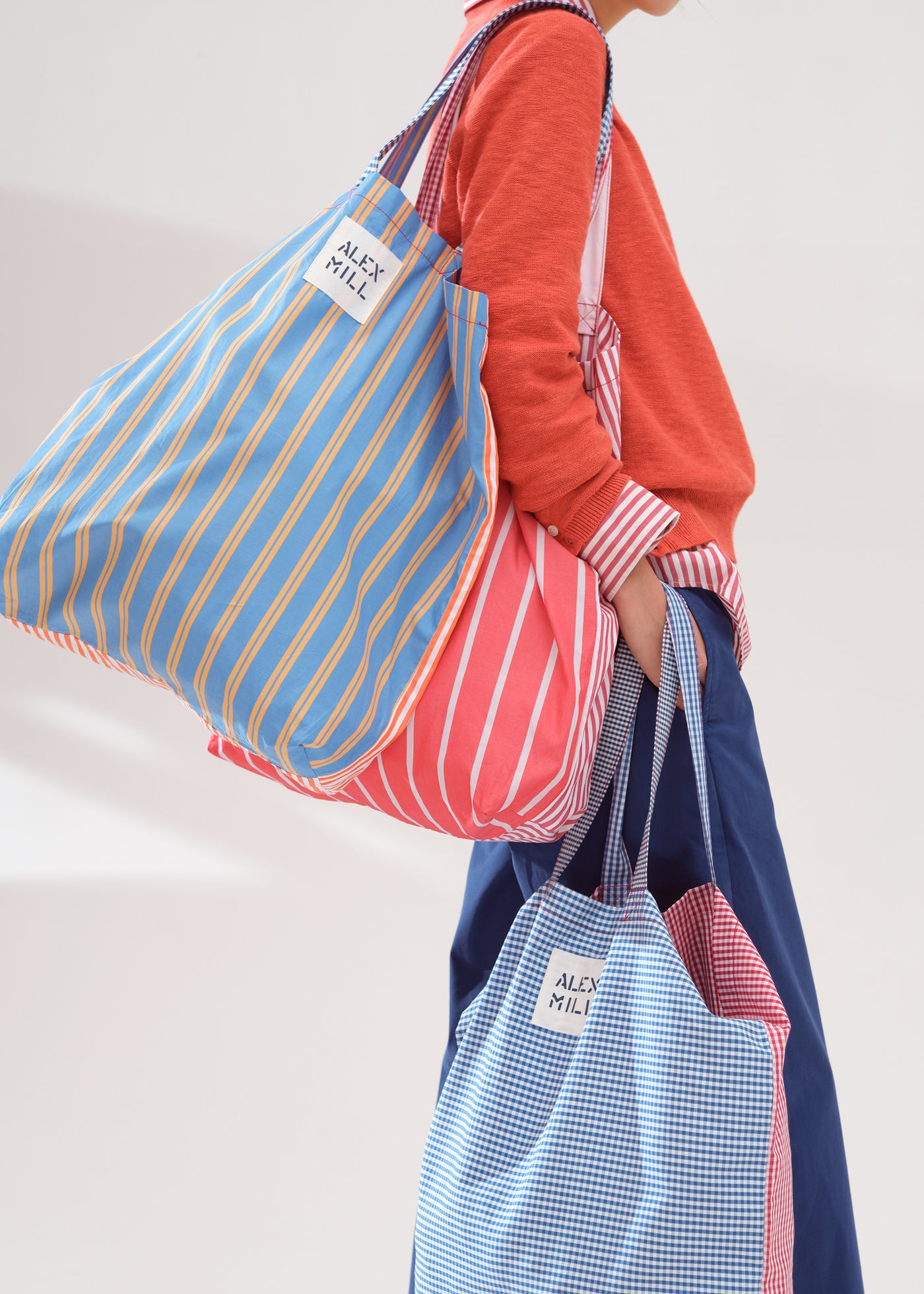 Mixed Stripe Tote In Blue Orange